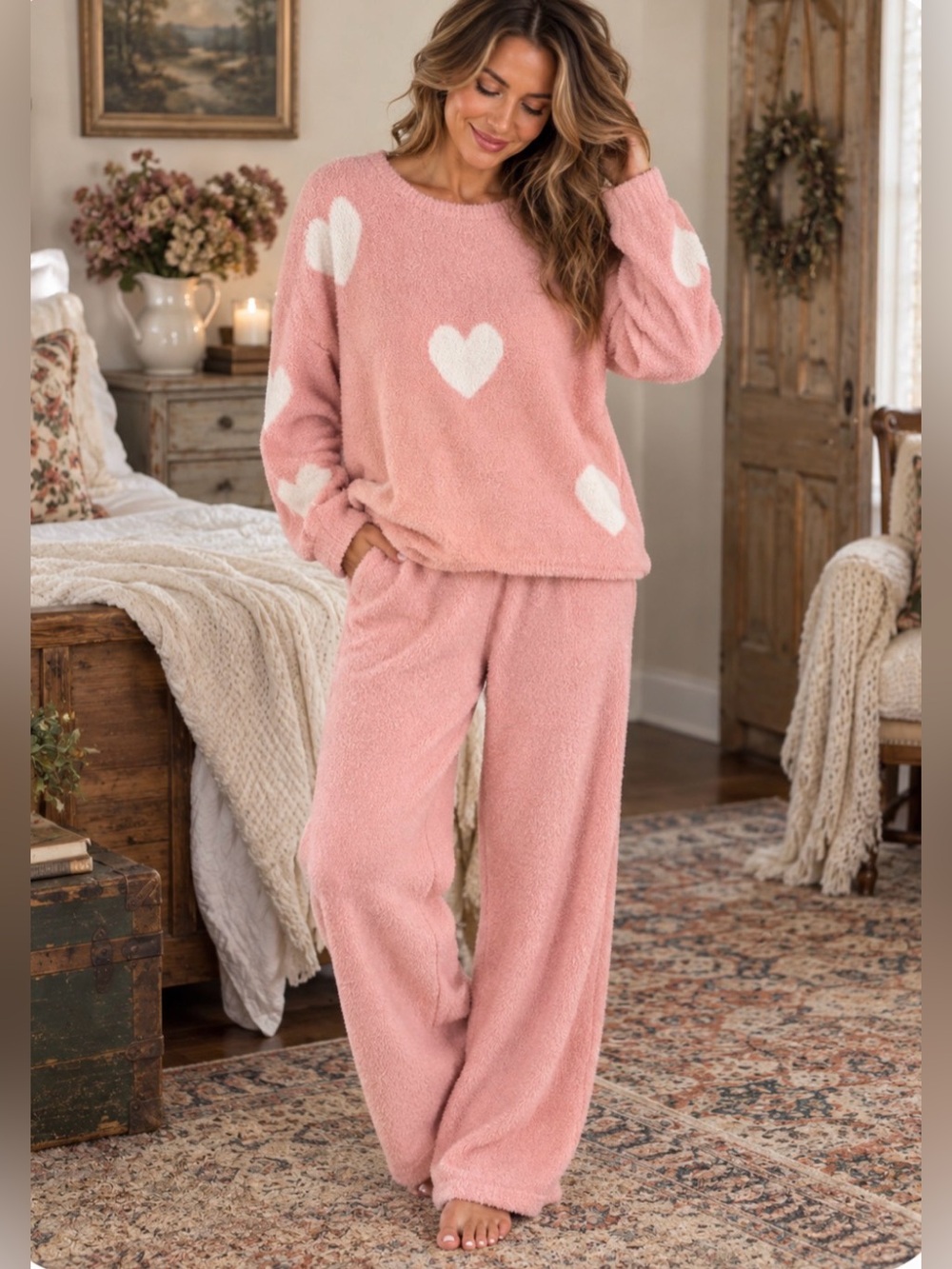Happily Grey Cozy Heart Plush Lounge Set- Pink. NWT. Size M